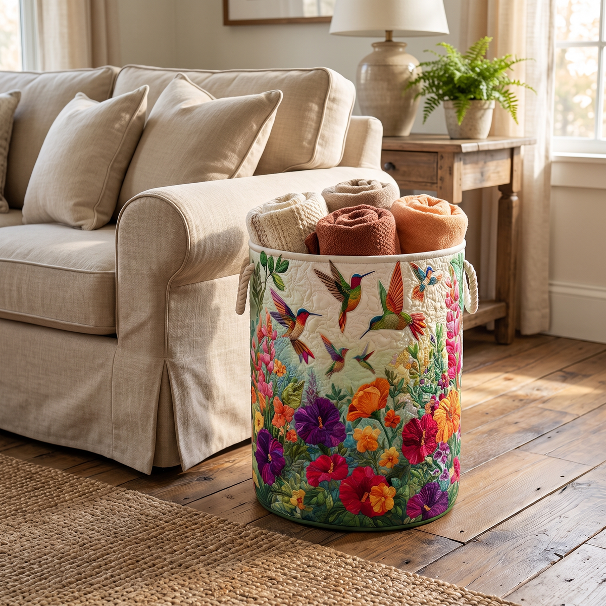 Quilted Laundry Basket - Wings and Flowers
