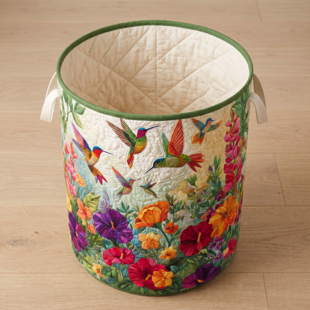Quilted Laundry Basket - Wings and Flowers
