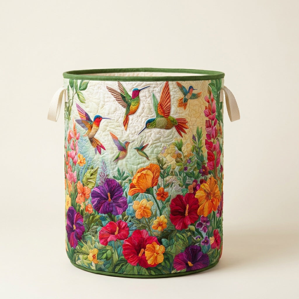 Quilted Laundry Basket - Wings and Flowers, studio photo