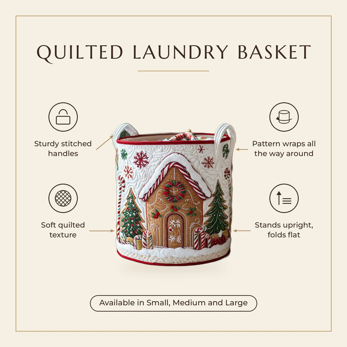 Quilted Laundry Basket - Winter Spirit features infographic