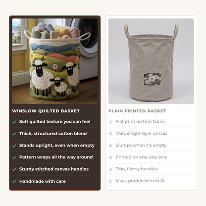Quilted Laundry Basket - Wool Look compared with a plain printed basket