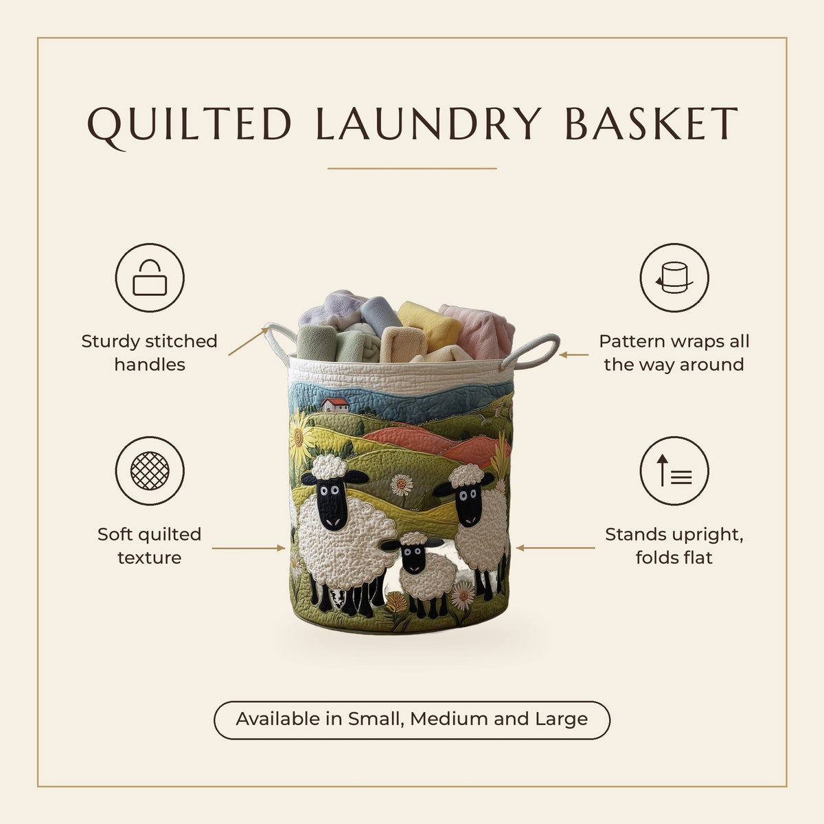 Quilted Laundry Basket - Wool Look features infographic