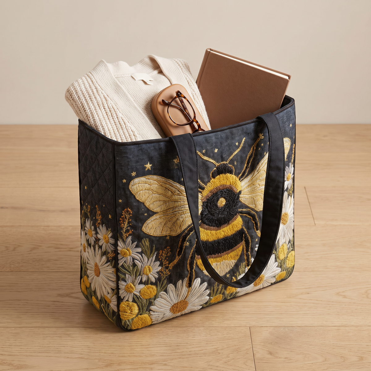 Quilted Tote Bag - Bee and Daisies