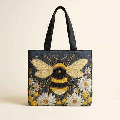 Quilted Tote Bag - Bee and Daisies, studio photo