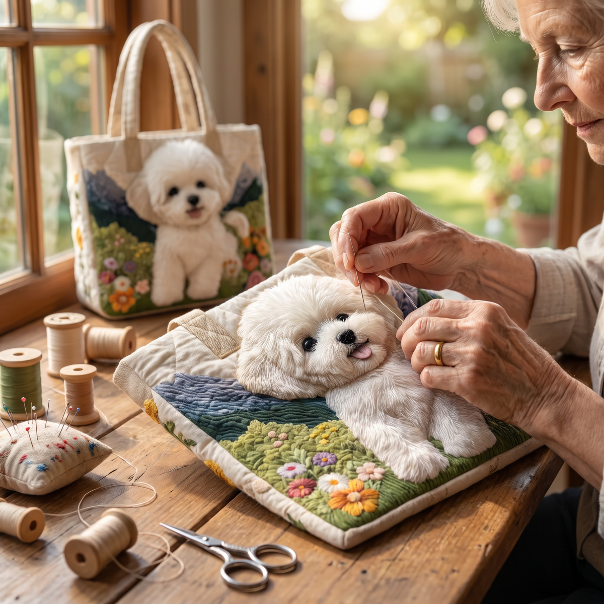 Quilted Tote Bag - Bichon Frise