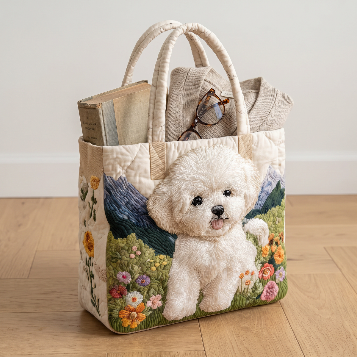 Quilted Tote Bag - Bichon Frise
