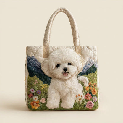 Quilted Tote Bag - Bichon Frise, studio photo