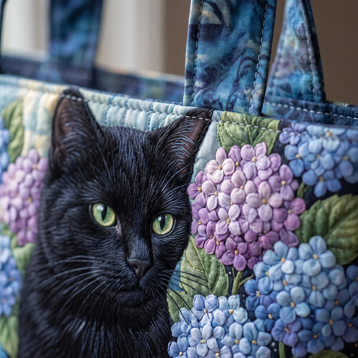 Quilted Tote Bag - Black Cat on Books