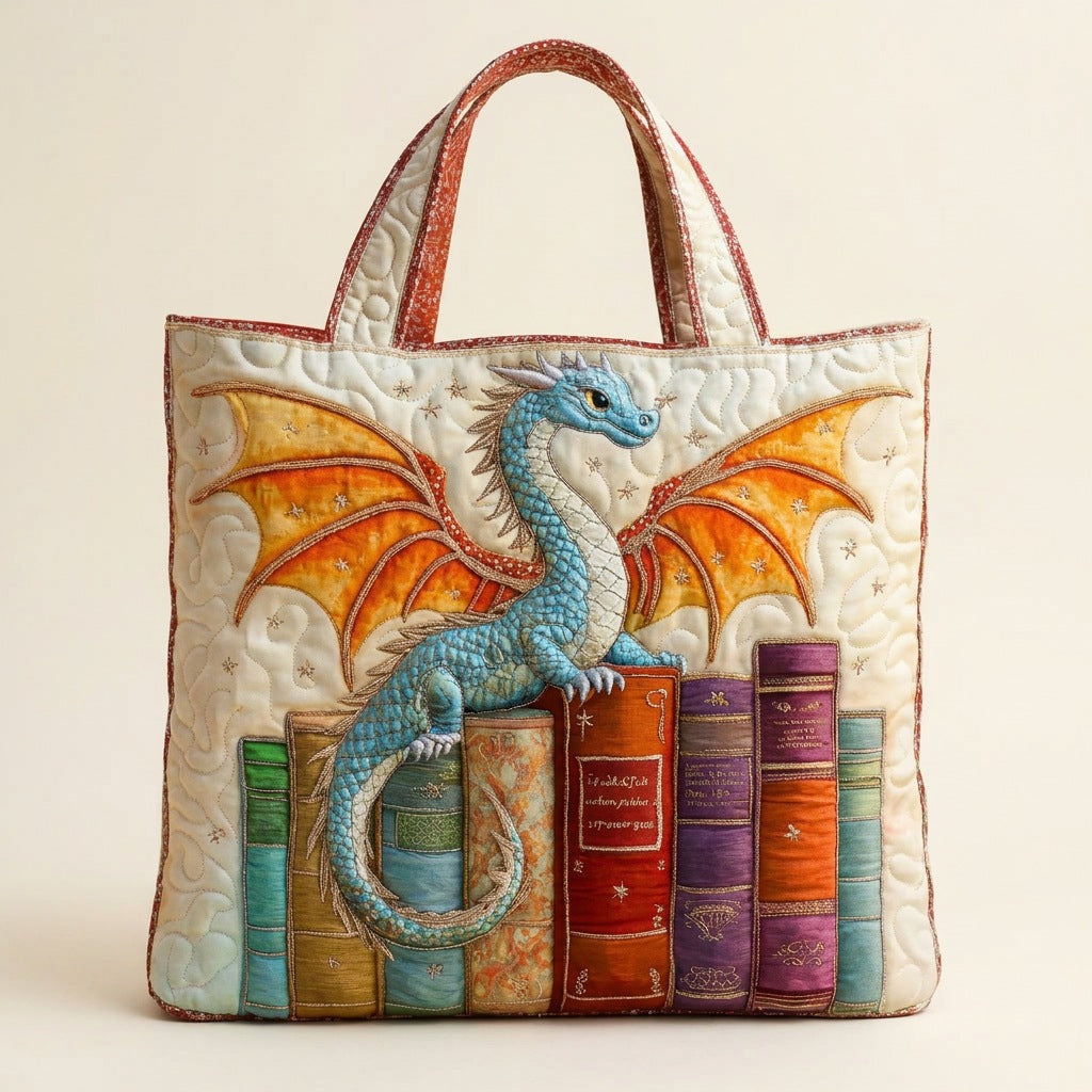 Quilted Tote Bag - Book Dragon, studio photo
