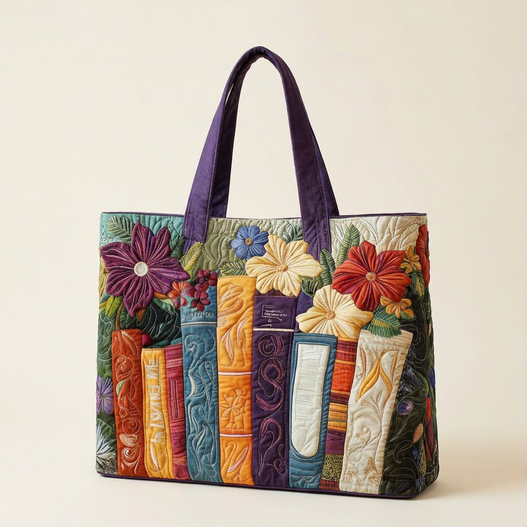 Quilted Tote Bag - Book Lover, studio photo