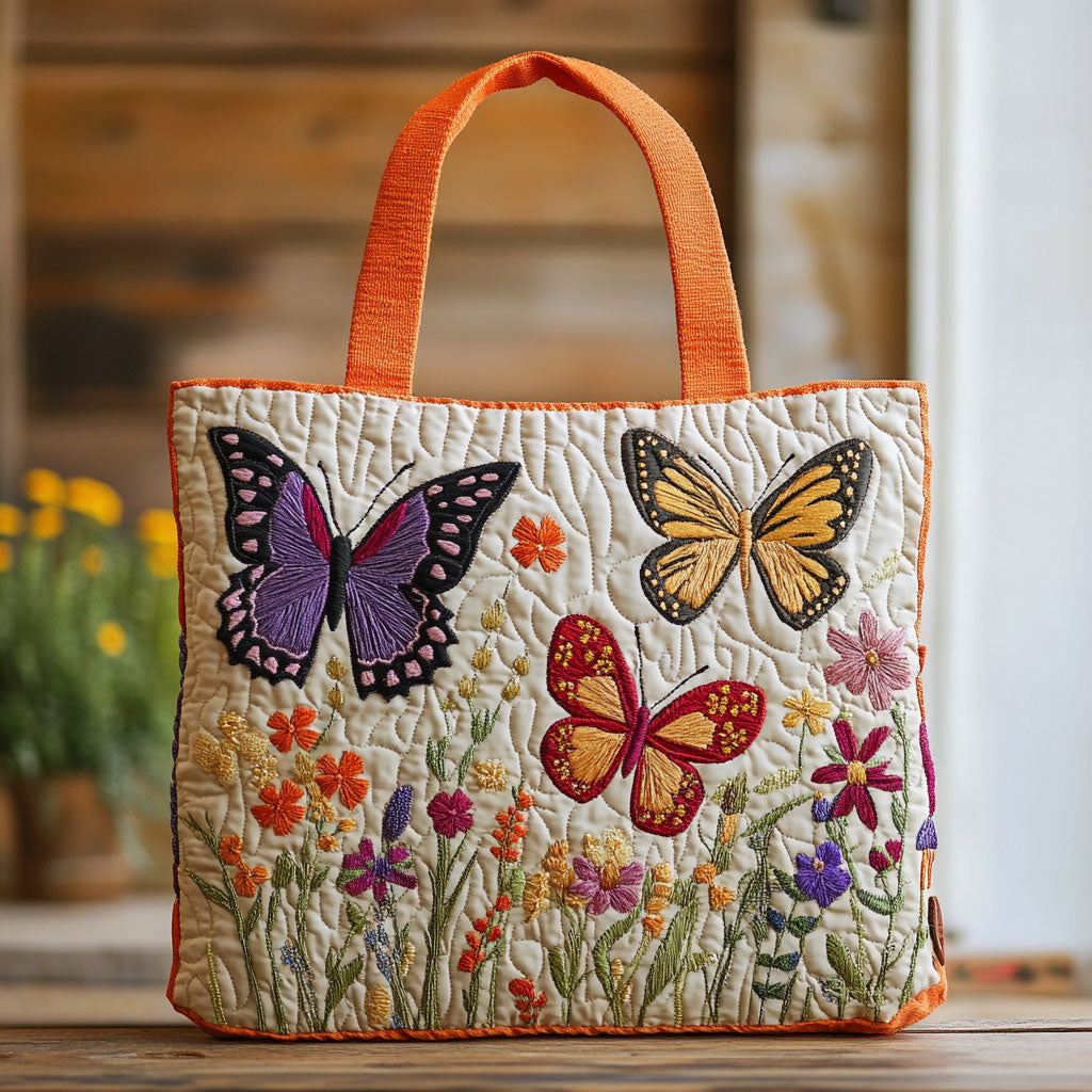 Quilted Tote Bag - Butterflies and Wildflowers