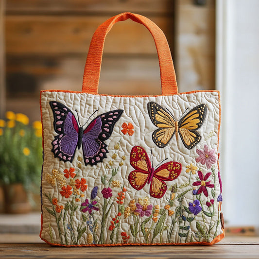 Quilted Tote Bag - Butterflies and Wildflowers