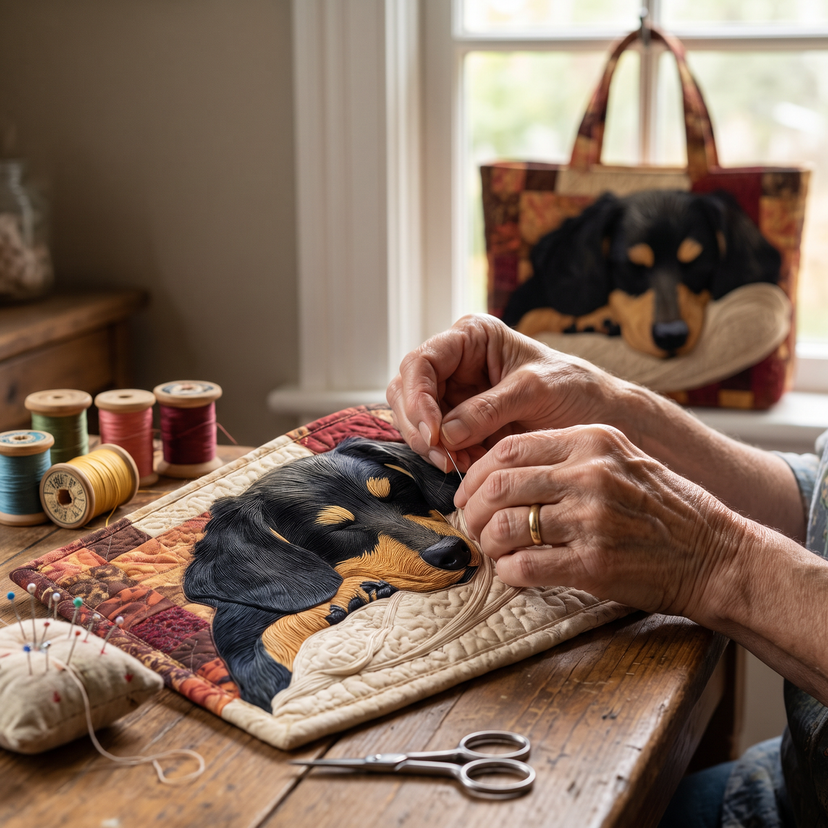Quilted Tote Bag - Dachshund