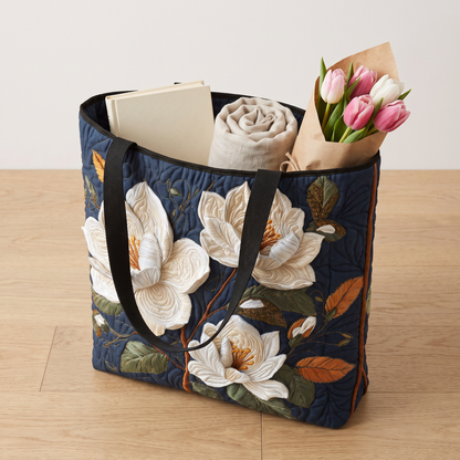 Quilted Tote Bag - Delicate Magnolia