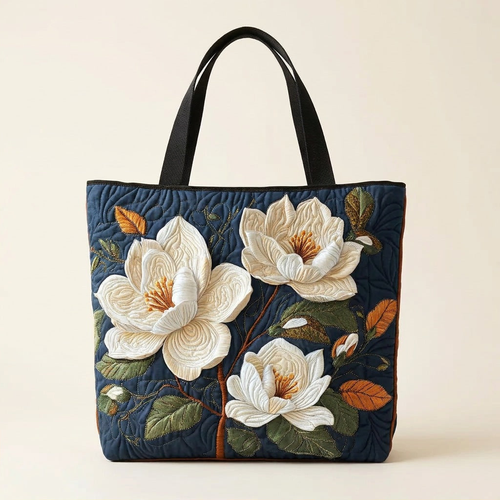 Quilted Tote Bag - Delicate Magnolia, studio photo