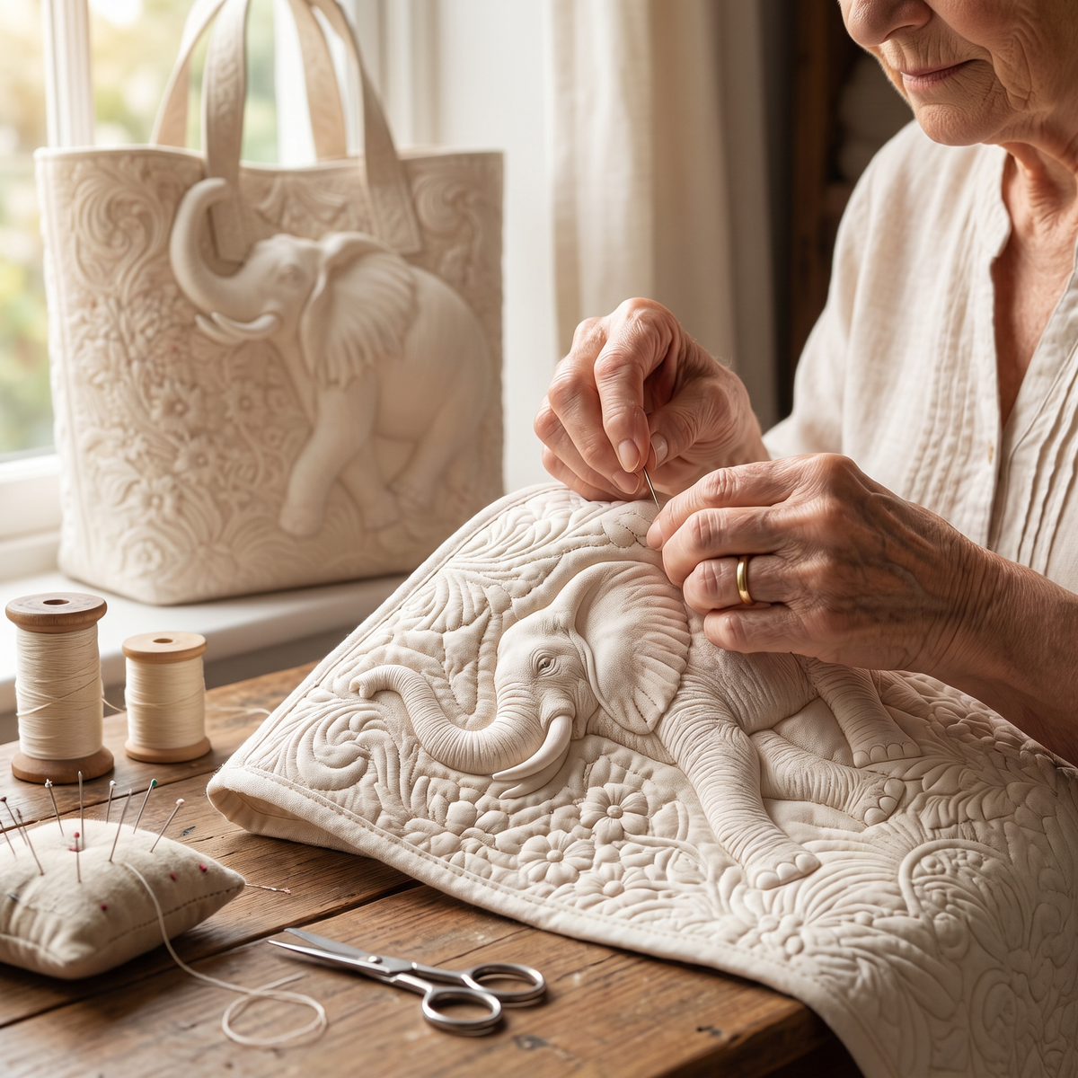 Quilted Tote Bag - Elephant