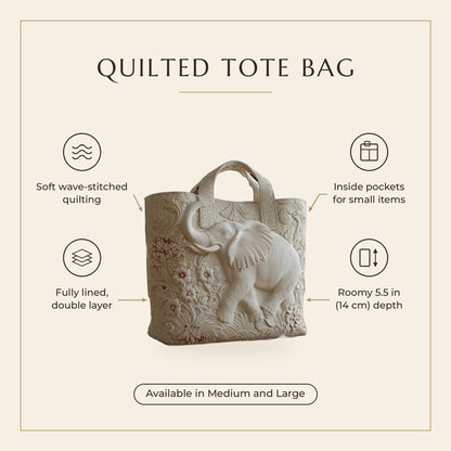 Quilted Tote Bag - Elephant features infographic