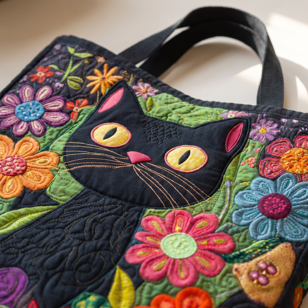 Quilted Tote Bag - Enchanted Black Cat