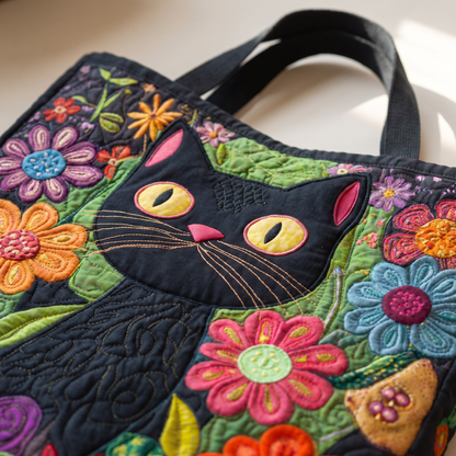 Quilted Tote Bag - Enchanted Black Cat
