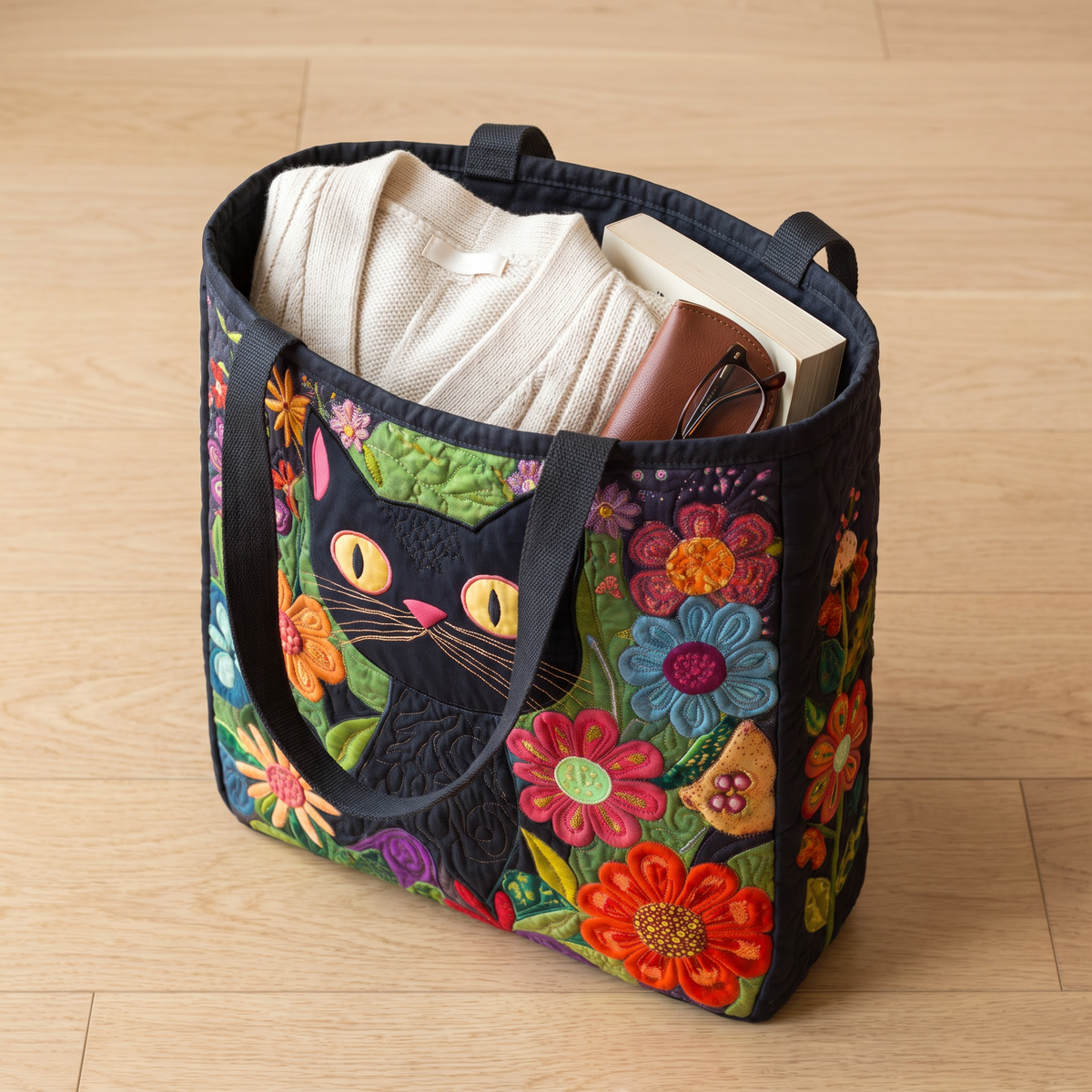 Quilted Tote Bag - Enchanted Black Cat