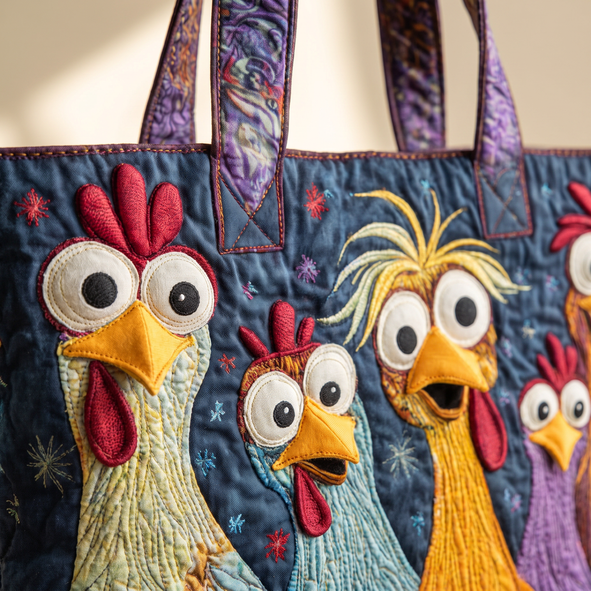 Quilted Tote Bag - Five Bright Hens