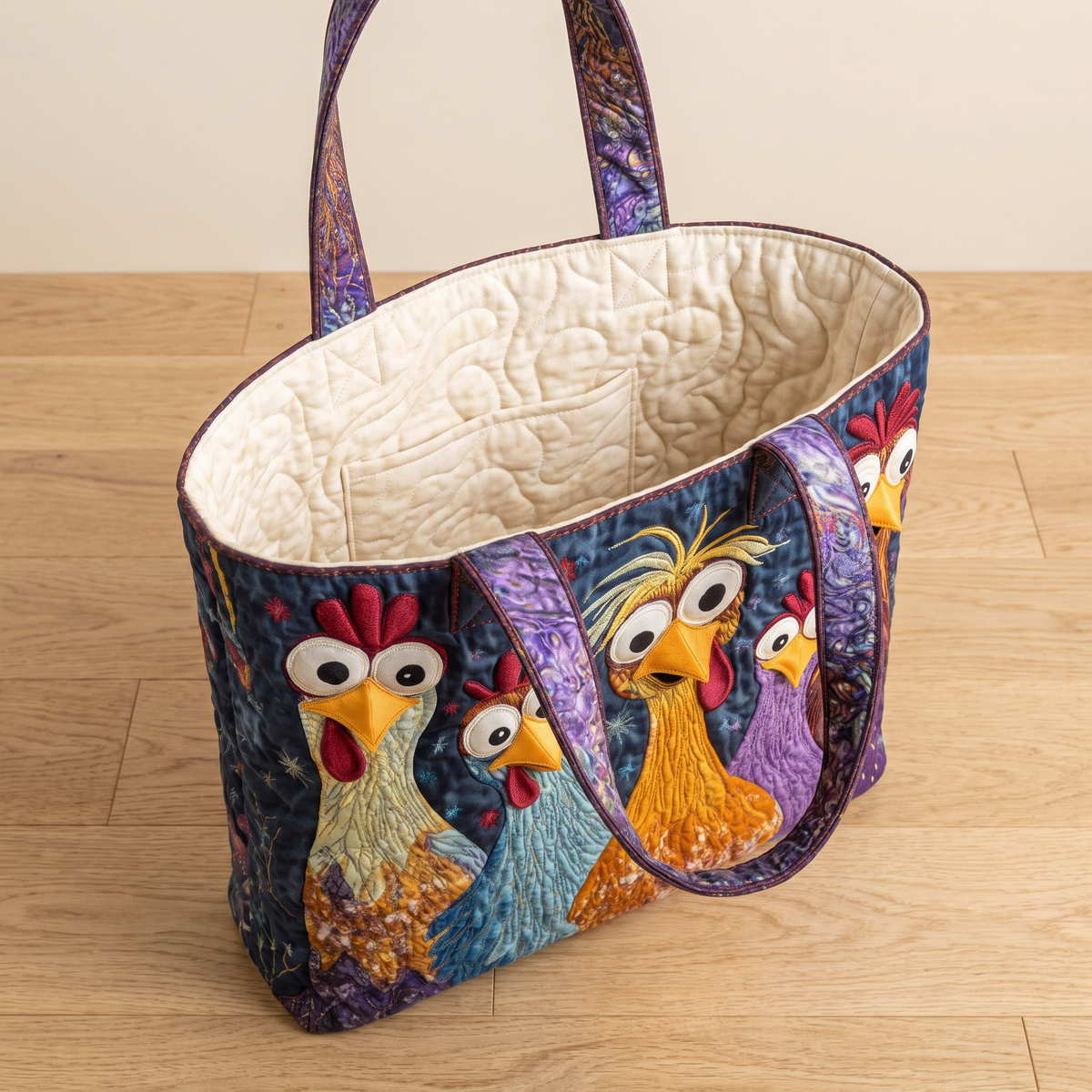 Quilted Tote Bag - Five Bright Hens