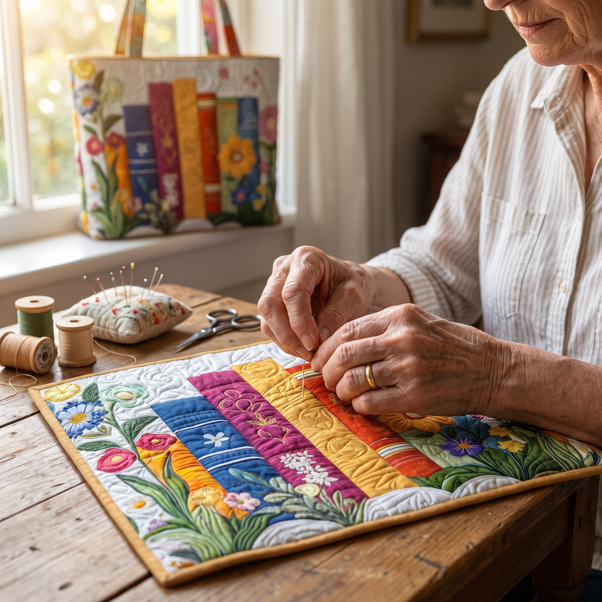 Quilted Tote Bag - Floral Library