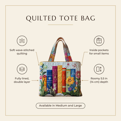 Quilted Tote Bag - Floral Library features infographic