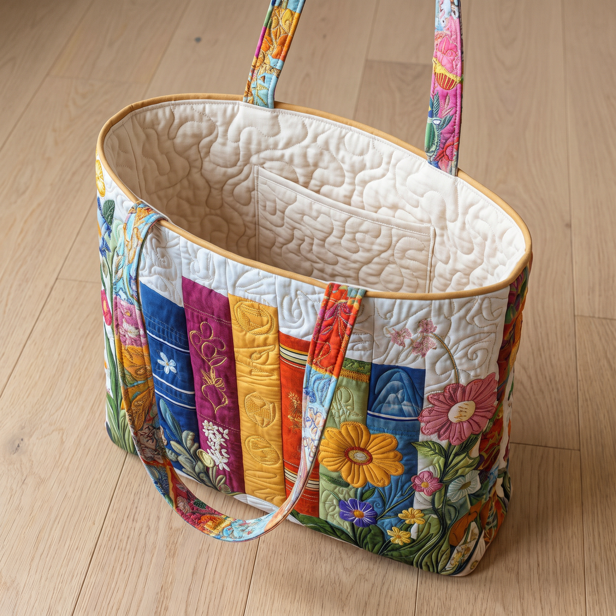 Quilted Tote Bag - Floral Library