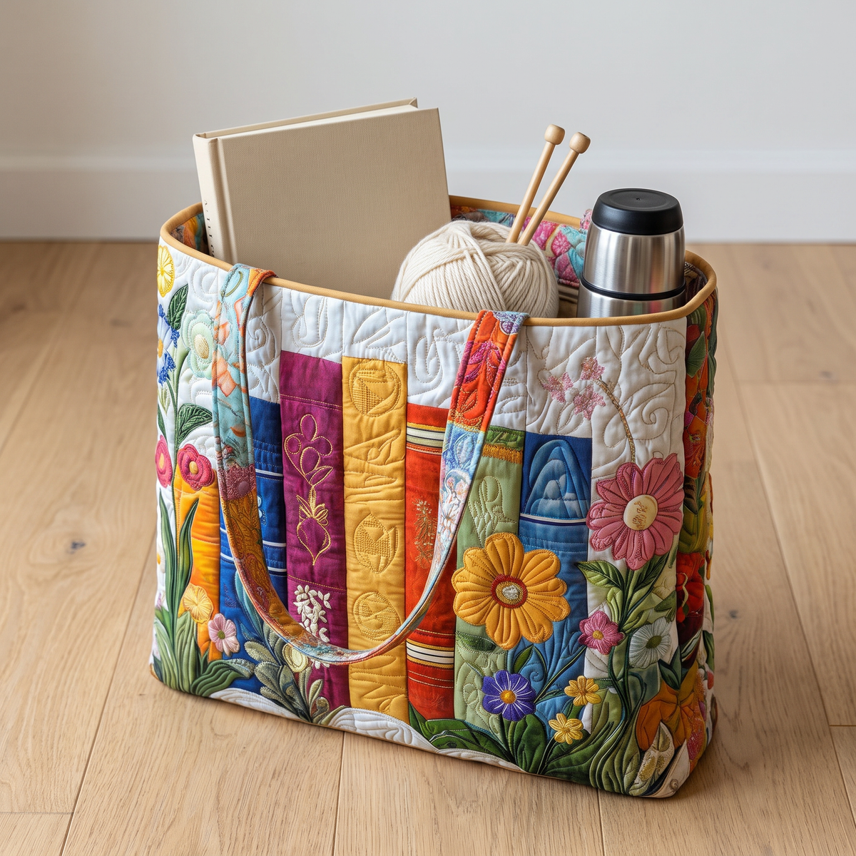 Quilted Tote Bag - Floral Library