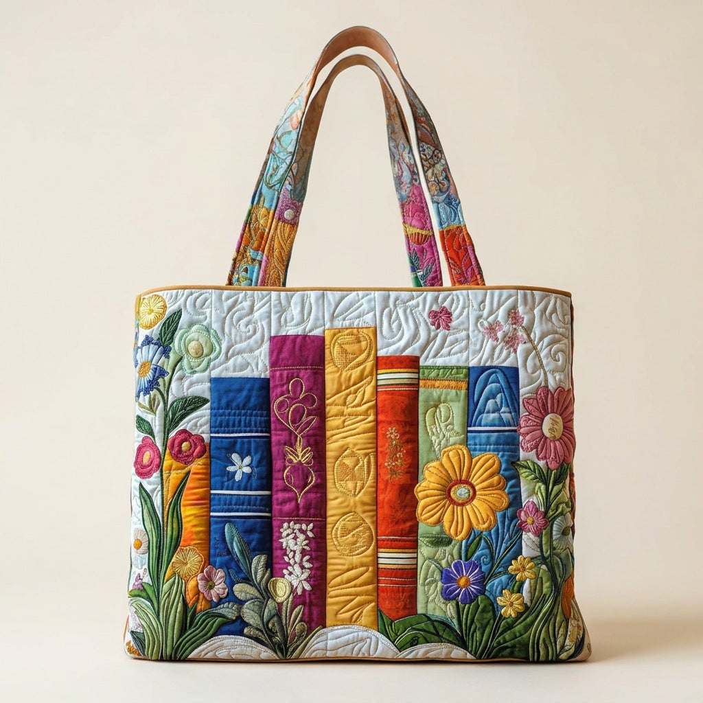 Quilted Tote Bag - Floral Library, studio photo