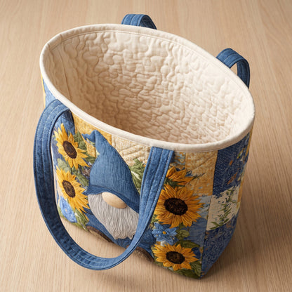 Quilted Tote Bag - Gnome with Sunflowers