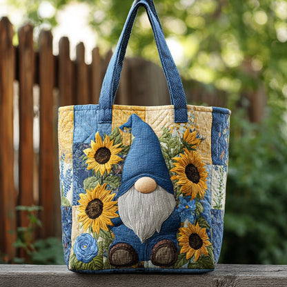 Quilted Tote Bag - Gnome with Sunflowers