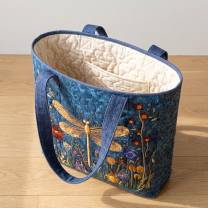 Quilted Tote Bag - Golden Dragonfly