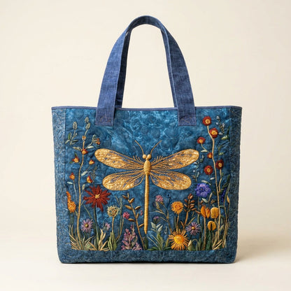 Quilted Tote Bag - Golden Dragonfly, studio photo