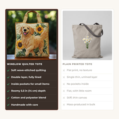 Quilted Tote Bag - Golden Retriever compared with a plain printed tote