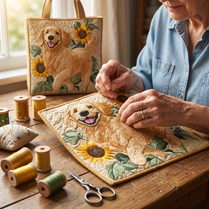 Quilted Tote Bag - Golden Retriever