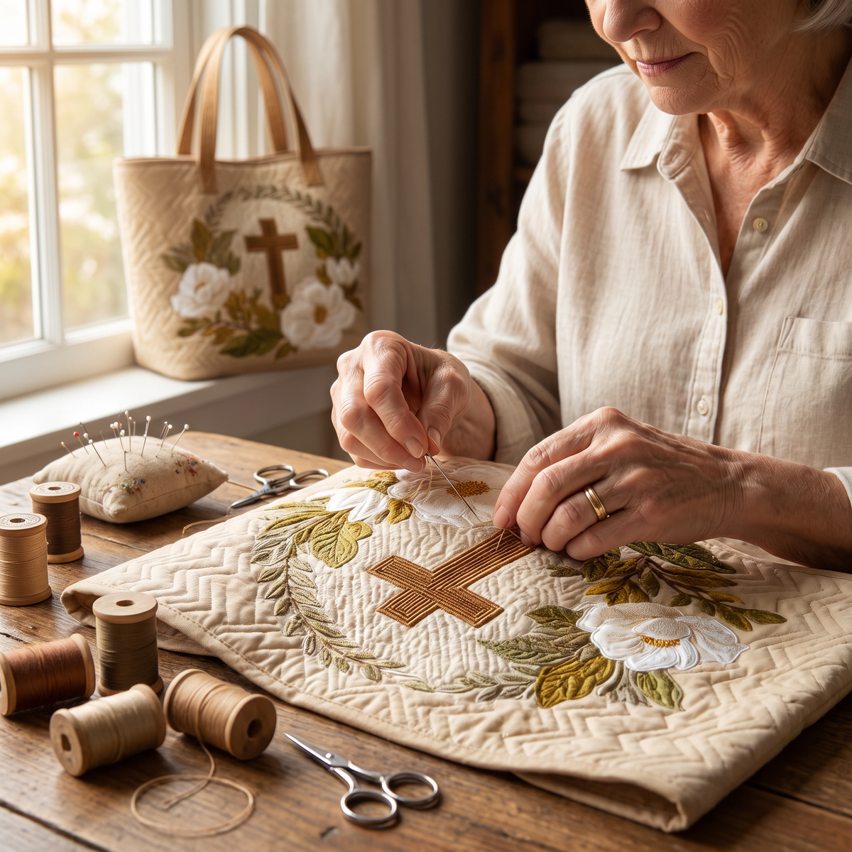Quilted Tote Bag - Holy Cross