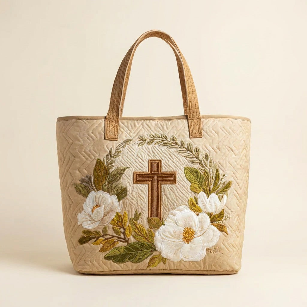 Quilted Tote Bag - Holy Cross, studio photo