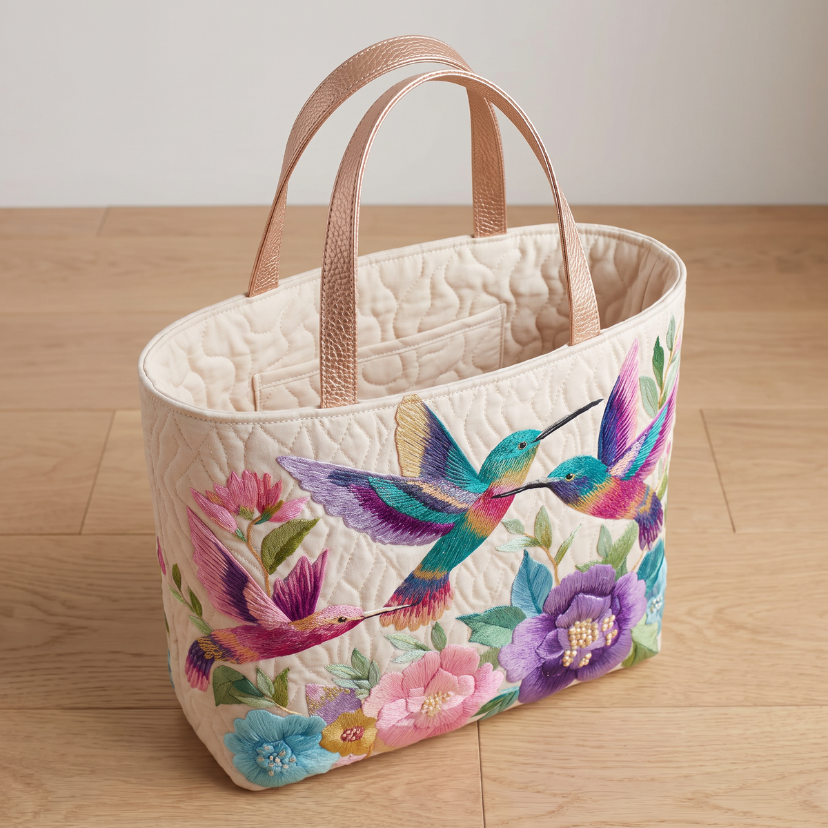 Quilted Tote Bag - Hummingbird Flower Garden