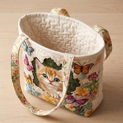 Quilted Tote Bag - Kitten with Butterflies