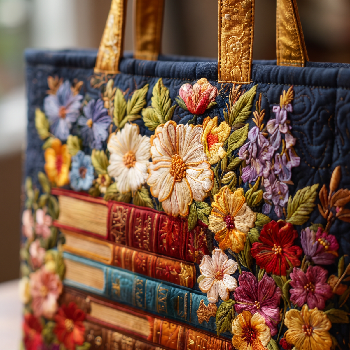 Quilted Tote Bag - Library in Bloom