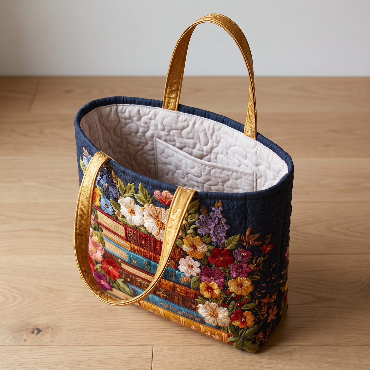 Quilted Tote Bag - Library in Bloom