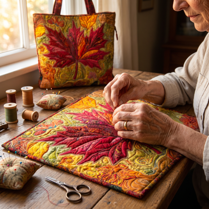 Quilted Tote Bag - Maple at Sunset