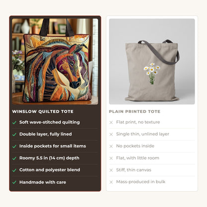 Quilted Tote Bag - Mosaic Horse compared with a plain printed tote