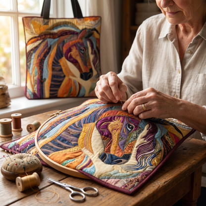 Quilted Tote Bag - Mosaic Horse