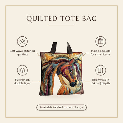 Quilted Tote Bag - Mosaic Horse features infographic
