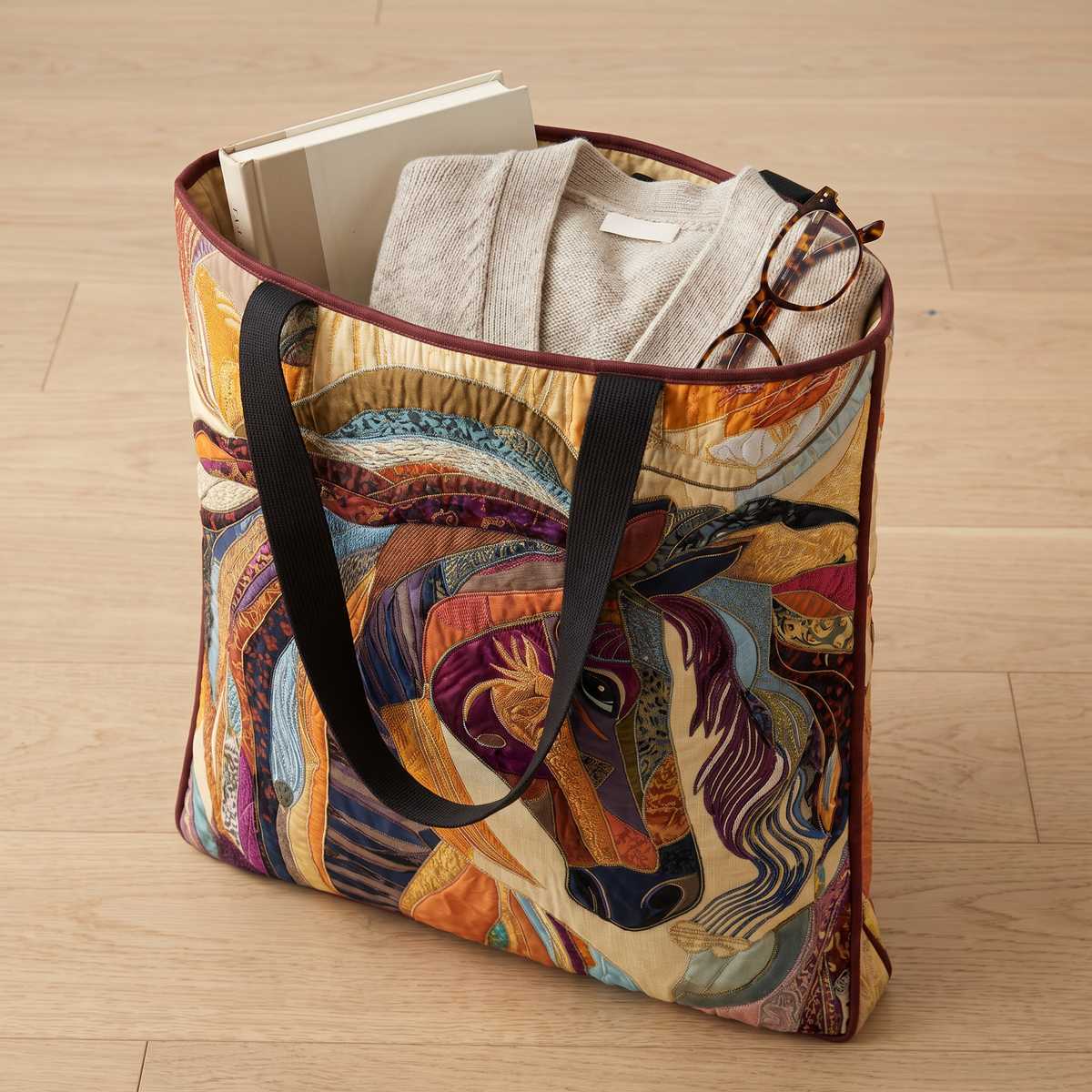 Quilted Tote Bag - Mosaic Horse