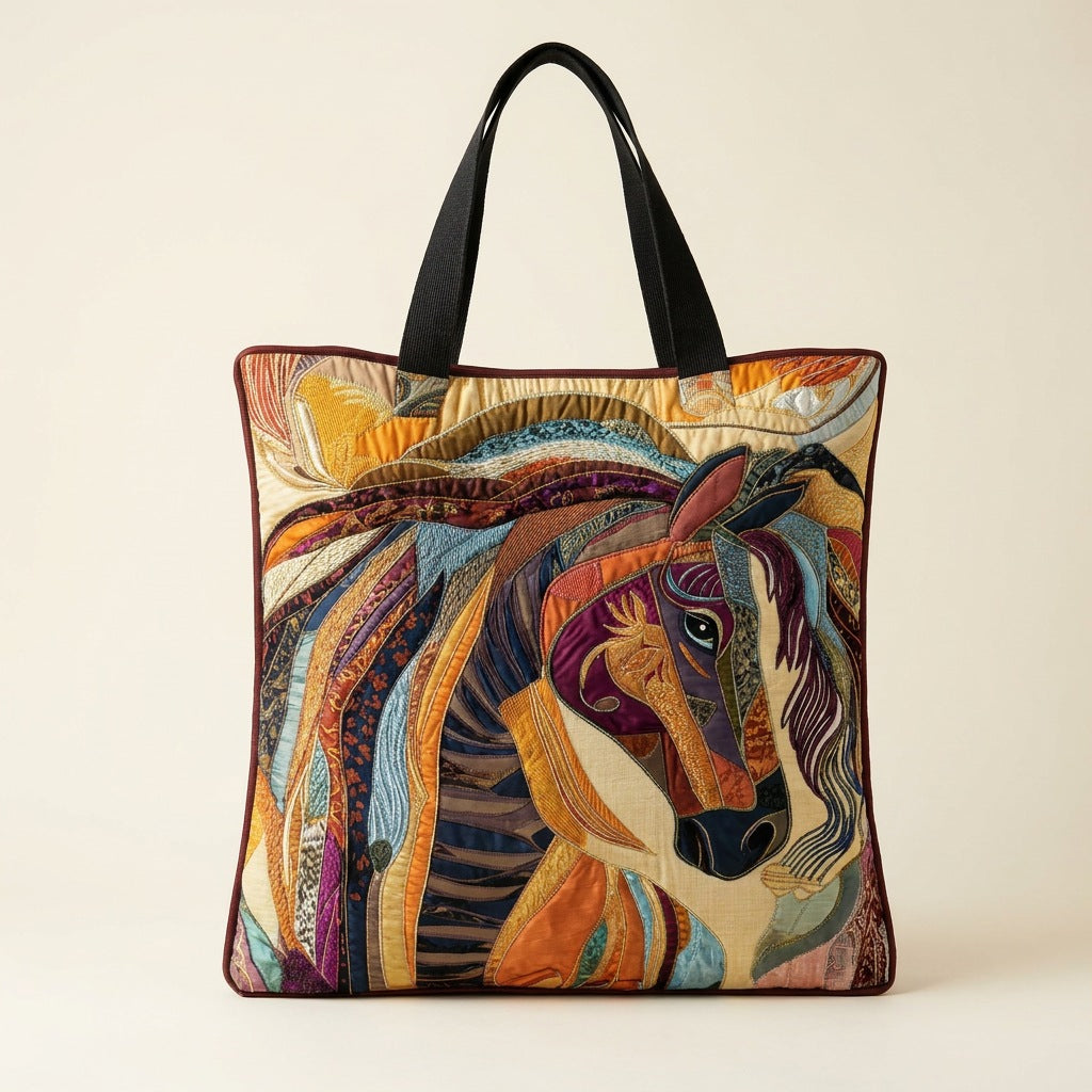 Quilted Tote Bag - Mosaic Horse, studio photo