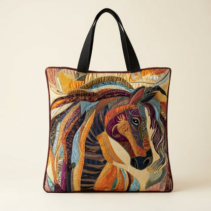 Quilted Tote Bag - Mosaic Horse, studio photo